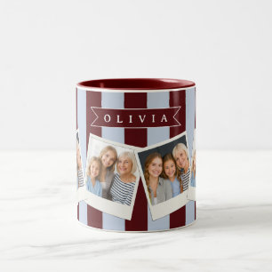 Caneca De Café Em Dois Tons Listras Cabana Azul Marrom Préppy Personalizadas