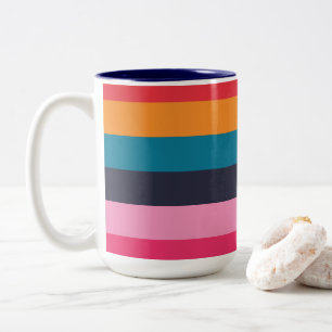 Caneca De Café Em Dois Tons Listras Coloridas