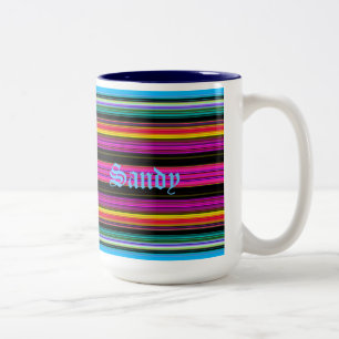 Caneca De Café Em Dois Tons Listras coloridas finas - 2