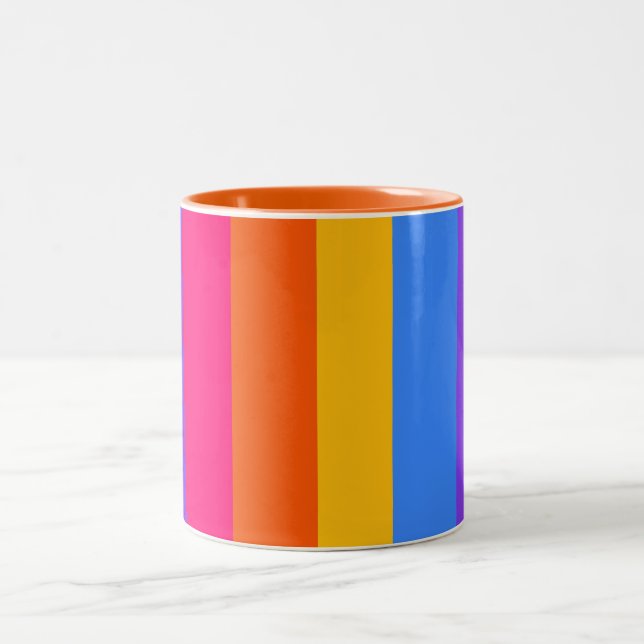 Caneca De Café Em Dois Tons Listras de Arco-Íris (Centro)