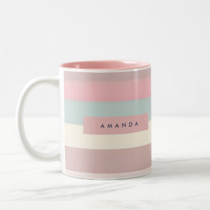 Caneca De Café Em Dois Tons Listras de Arco-íris em Pastel Macio Personalizada
