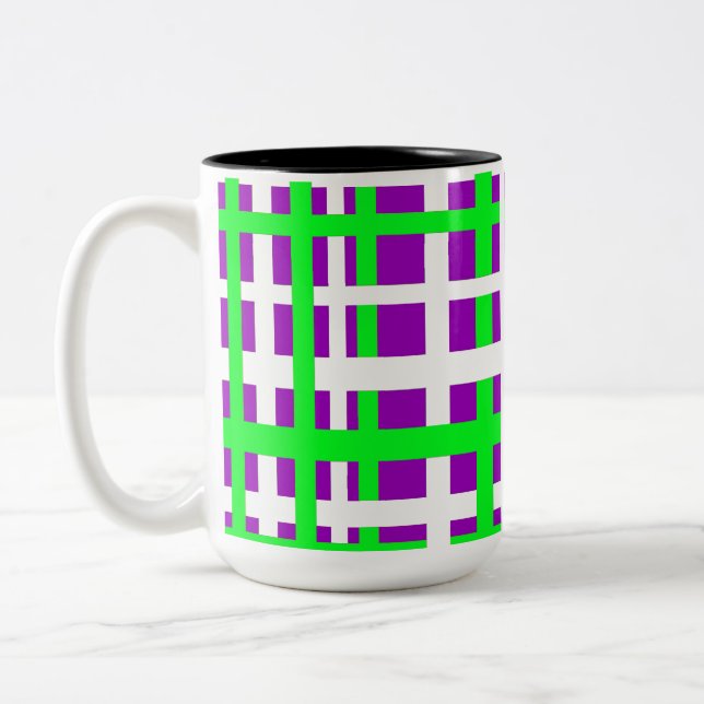 Caneca De Café Em Dois Tons Listras de Intertravamento Roxo Verde Preto (Esquerda)