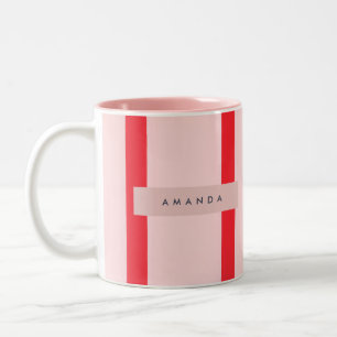 Caneca De Café Em Dois Tons Listras de Pastel Personalizadas com Acento Floral