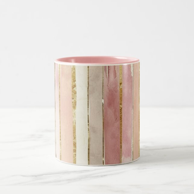 Caneca De Café Em Dois Tons Listras de Rosa Creme Dourado Rosado (Centro)