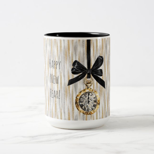 Caneca De Café Em Dois Tons Listras Douradas Prateadas Réveillon Meia-Noite (Centro)