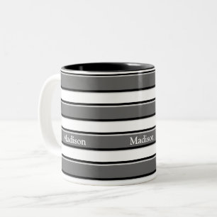 Caneca De Café Em Dois Tons Listras Horizontais Pretas e Cinzas Editáveis em B