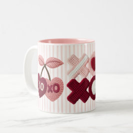 Caneca De Café Em Dois Tons Listras Rosa XOXO Cereja 
