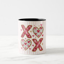 Caneca De Café Em Dois Tons Listras Rosa XOXO corações
