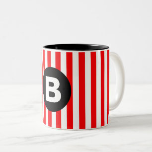 Caneca De Café Em Dois Tons Listras Verticais Brancas Vermelhas Monograma Pret