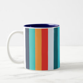 Caneca De Café Em Dois Tons Listras Verticais Coloridas e Retrô