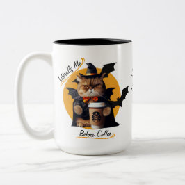 Caneca De Café Em Dois Tons Literalmente Eu Antes Do Café - Gato De Halloween 