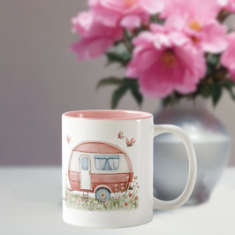 Caneca De Café Em Dois Tons Little Pink Glamper Camper with Butterflies