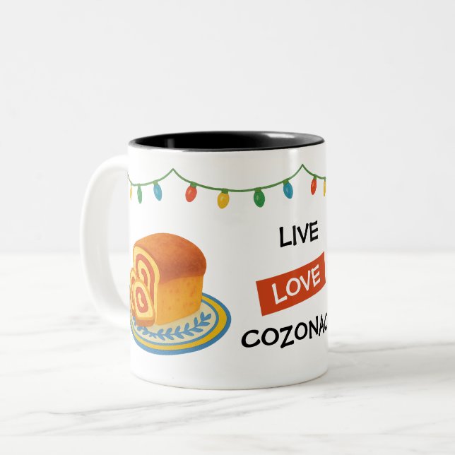 Caneca De Café Em Dois Tons Live Laugh Cozonac Romanian String lights (Frente Esquerda)