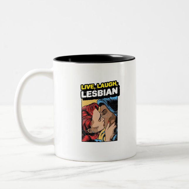 Caneca De Café Em Dois Tons Live Laugh Lesbian (Esquerda)