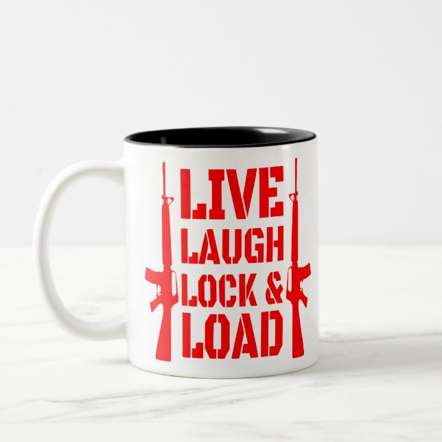 Caneca De Café Em Dois Tons Live Laugh Lock & Load #USAPatriotGraphics © (Esquerda)