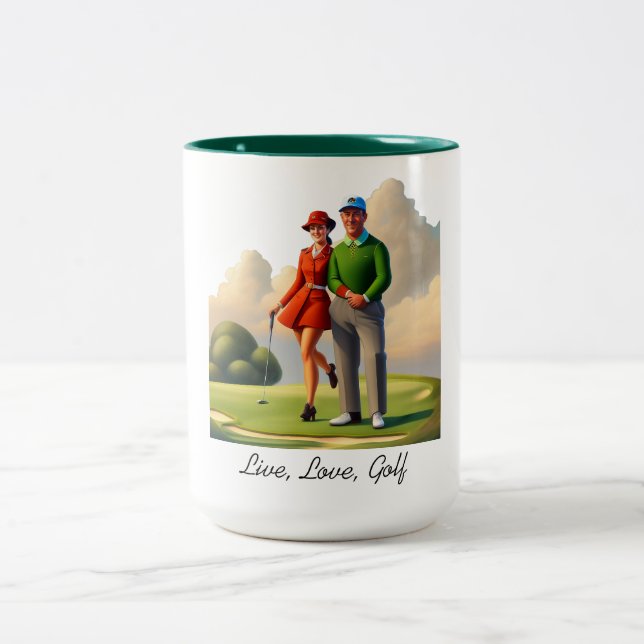 Caneca De Café Em Dois Tons Live, Love, Golf (Centro)