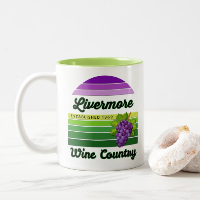 Caneca De Café Em Dois Tons Livermore Wine Country Purple Green Stripes Grapes (Com Donut)