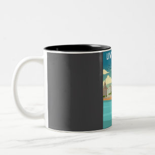 Caneca De Café Em Dois Tons Liverpool England vintage mínima retro viagem