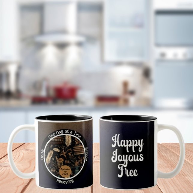 Caneca De Café Em Dois Tons Livro Ampliado - Presente de Sobriedade Personaliz (Criador carregado)