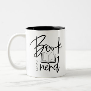 Caneca De Café Em Dois Tons Livro de Roteiro Preto Minimalista Nome do Nerd Le
