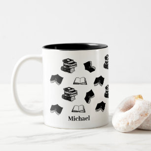 Caneca De Café Em Dois Tons Livro Personalizado Nome Bibliôfilo Padrão Literár