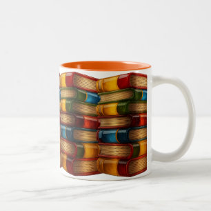Caneca De Café Em Dois Tons Livro Pintado - Pilha 3D de Romances Coloridos em 