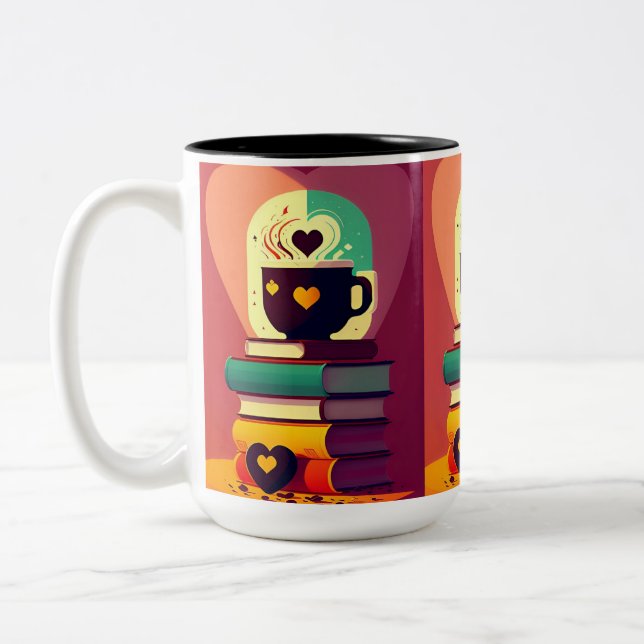 Caneca De Café Em Dois Tons Livros E Café (Esquerda)