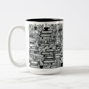 Caneca De Café Em Dois Tons Livros E Café Coriam-Me Dodle