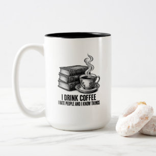 Caneca De Café Em Dois Tons Livros e Café Gravura Vintage