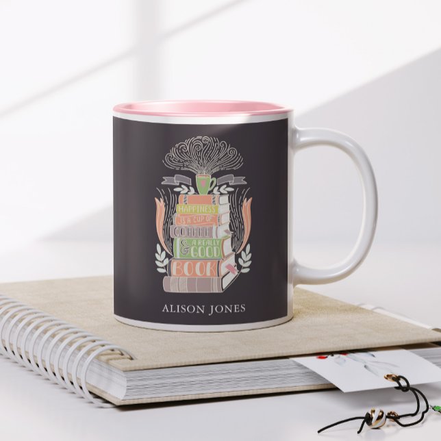 Caneca De Café Em Dois Tons Livros e café personalizados (Criador carregado)