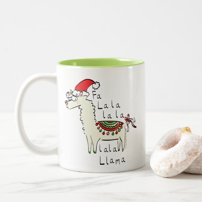 Caneca De Café Em Dois Tons Llama Christmas Kids é engraçado (Com Donut)