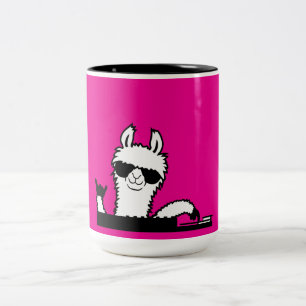 Caneca De Café Em Dois Tons Llama DJ Festa Legal Música de Mistura Óculos de S