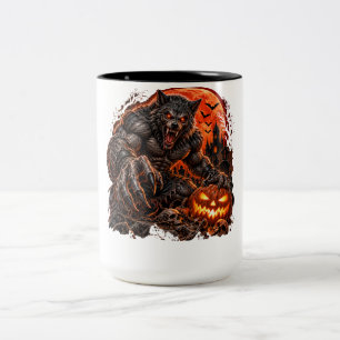 Caneca De Café Em Dois Tons Lobisomem de Halloween – Homem-Lobo Assustador à N