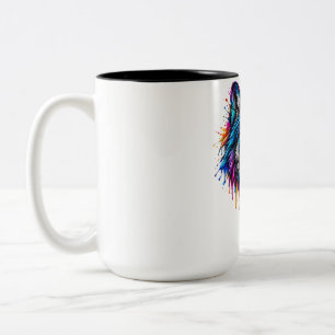 Caneca De Café Em Dois Tons Lobo Cabeça Arco-Íris Neon – Arte Colorida de Borr