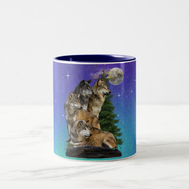 Caneca De Café Em Dois Tons Lobo e Lua (Centro)