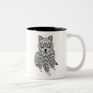 Caneca De Café Em Dois Tons Lobo inspirado com Dreamcatcher