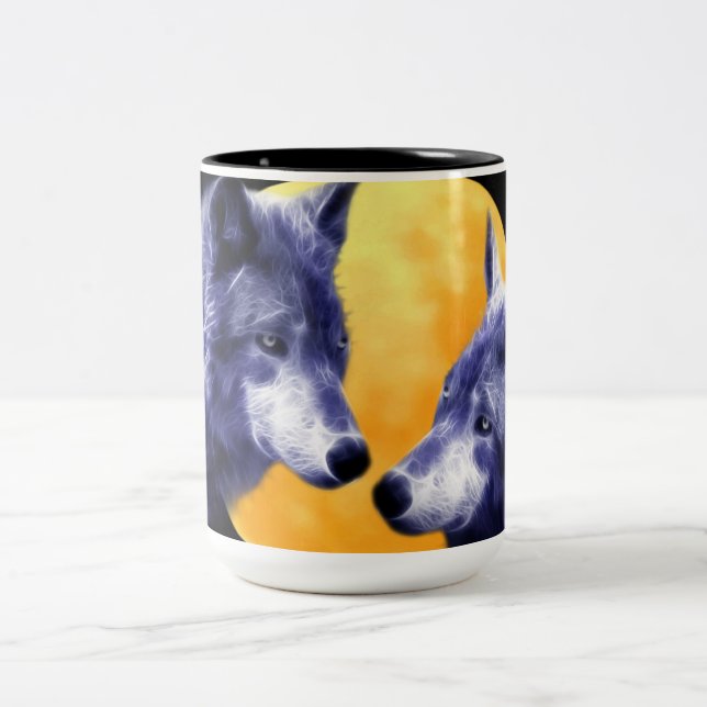 Caneca De Café Em Dois Tons Lobos na lua de cheio (Centro)