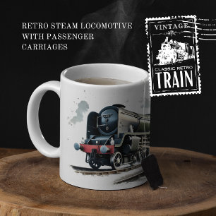 Caneca De Café Em Dois Tons Locomotiva A Vapor Com Carruagems De Passageiros