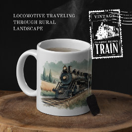 Caneca De Café Em Dois Tons Locomotiva Viajando Através Da Paisagem Rural