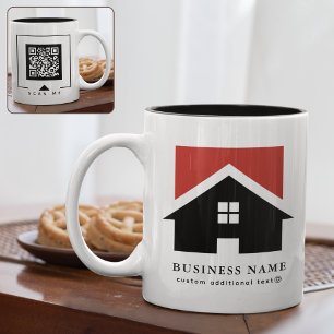 Caneca De Café Em Dois Tons Logotipo branco preto + Promocional de código QR