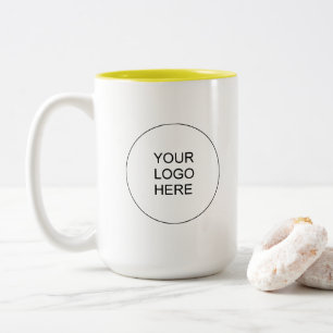 Caneca De Café Em Dois Tons Logotipo Comercial Amarelo e Branco Marca Promocio