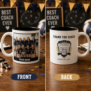 Caneca De Café Em Dois Tons Logotipo da Foto da Equipe de Volei Obrigado Trein