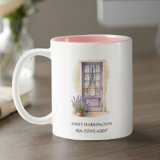Caneca De Café Em Dois Tons Logotipo de Aquarela Porta Lavanda Corretor de Imó