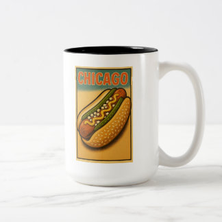 Caneca De Café Em Dois Tons Logotipo de cachorro quente retrô Chicago