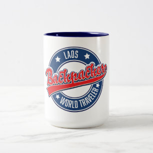 Caneca De Café Em Dois Tons logotipo de mochileiro viajante mundial laos