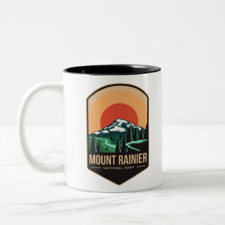 Caneca De Café Em Dois Tons Logotipo do emblema do Monte Rainier National Park