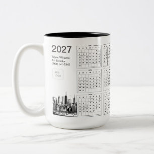 Caneca De Café Em Dois Tons Logotipo Empresarial da Silhueta de Chicago 2027 M