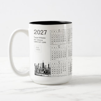 Caneca De Café Em Dois Tons Logotipo Empresarial da Silhueta de Chicago 2027 M