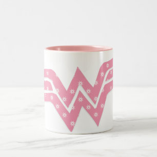 Caneca De Café Em Dois Tons Logotipo Floral Cor-de-rosa da Mulher Maravilha
