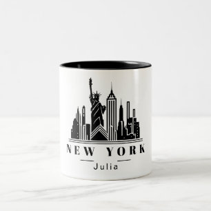 Caneca De Café Em Dois Tons Logotipo preto monocromático de paisagem cityscape